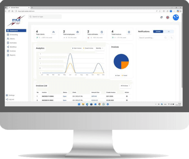 estimatemaster app dashboard